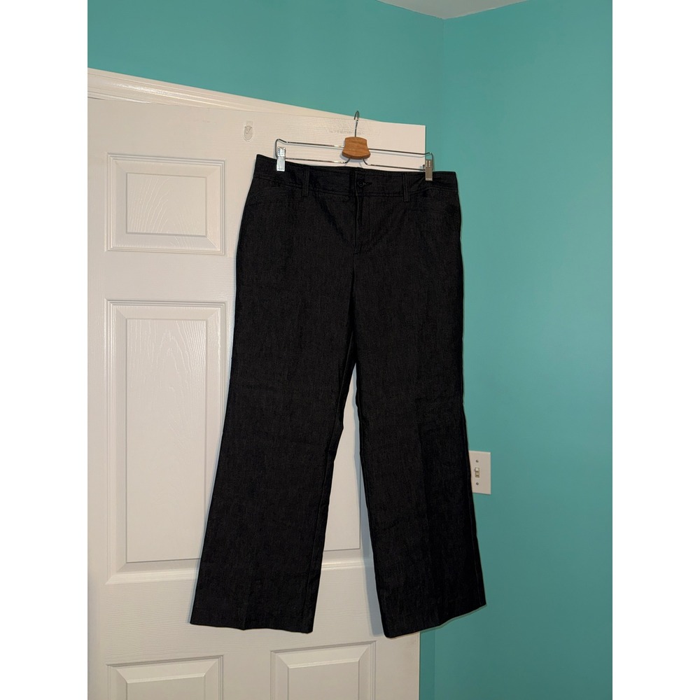 GH Bass & Co Women Size 16 Wide Leg Trousers Dark Grey Cotton Blend Stretch Pant